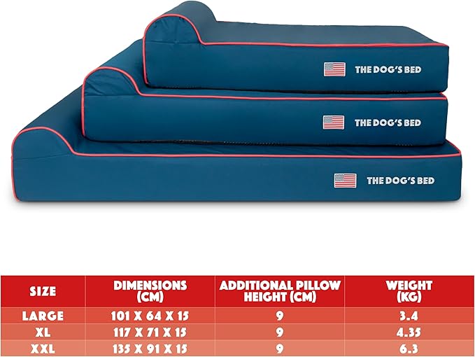 The Dog’s Bed Orthopedic Headrest Dog Bed XL Blue Oxford with Red Trim US Flag, Memory Foam, Hip & Elbow Dysplasia, Post Surgery, Lameness, Waterproof Washable Cover, Veterinary Approved