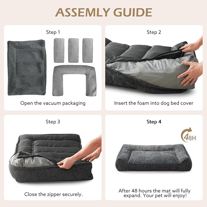 JOEJOY XL Orthopedic Dog Beds Large Sized Dog, Extra Thick Supportive Big Dogs Couch Bed with Sides, Ultra Soft Pet Bed Sofa for Large Dogs, Grey, 38''x28''