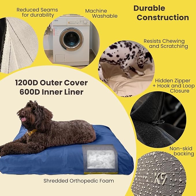 K9 Ballistics Tough Rectangle Pillow XXL Dog Bed - Removable Cover, Washable, Durable & Water Resistant Dog Bed Made for XX-Large Big Dogs 68"x40" Blue Quarz
