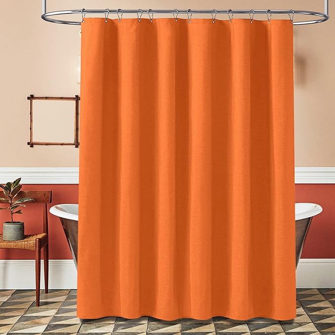 BTTN Orange Shower Curtain - Linen Textured Heavy Duty Waterproof Cloth Shower Curtain Set with 12 Plastic Hooks, Hotel Spa Luxury Simple Decorative Thick Fabric Shower Curtains for Bathroom - 72x72