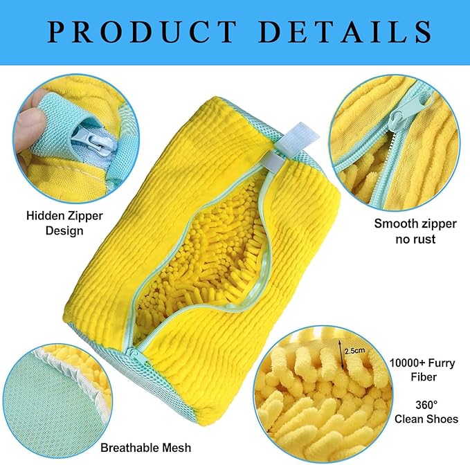 Debbu Shoe Washing Machine Bag, Laundry Shoe Bag for Washer and Dryer - Reusable Thick Non Fading Shoe Cleaning Bag for Sneaker Gym Tennis Shoes Unstain Cleaner Kit (2pc-yellow)