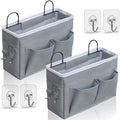 Kanrichu 2pcs Middle Wall Hanging Organizer Bag, Linen Fabric Door Hanging Storage Basket with Pockets, Waterproof Bin for Kitchen, Bedroom, Office, RV Camper (Gray)