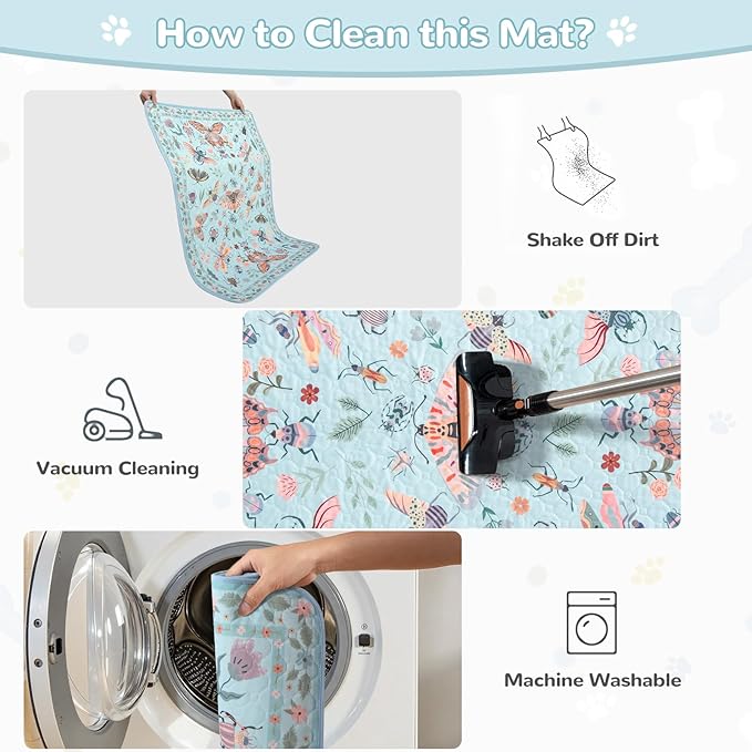 Lahome Washable Reusable Pee Pads for Dogs - Blue Butterfly & Insect Print 2 Pack Puppy Pads, Super Absorbent & Waterproof Training Mats for Crate & Floor - Leakproof with Non-Slip Backing (24"x24")