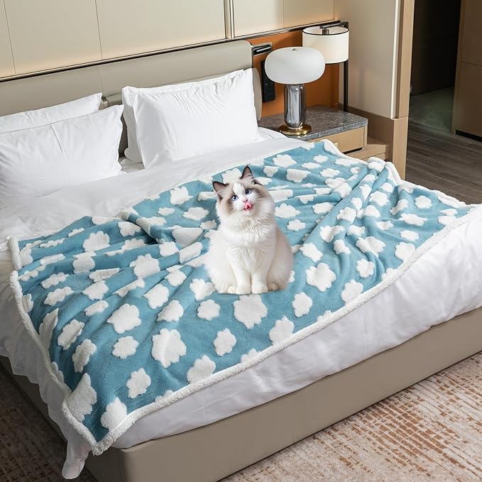 Maidewow Waterproof Pet Blanket,Dog Bed Covers Small Throw for Puppy Cats Stylish Jacquard Pets Couch Sofa Furniture Protection Washable Reversible Covers (Blue Cloud,XS)
