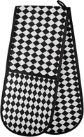 Long Double Oven Mitt for Baking Classic Black White Check Pattern Heat Resistant Quilted Double Oven Glove Potholder for Cooking Grilling Christmas, Washable