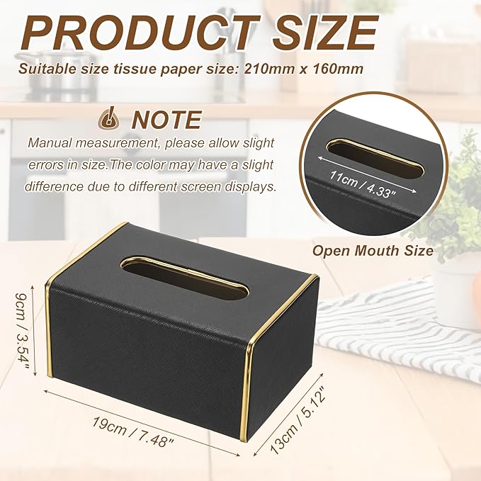 uxcell Tissue Box Cover, Rectangle Modern Tissue Box Holder with Magnetic Closure for Living Room Bedroom Office Hotel Desk (7.5"x5.1"x3.5", Black)