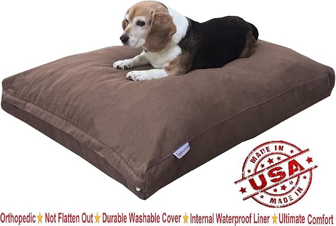 Dogbed4less Extra Large Memory Foam Dog Bed Pillow with Orthopedic Comfort + Waterproof Liner and Durable Pet Bed Denim Cover 47"X29", Brown