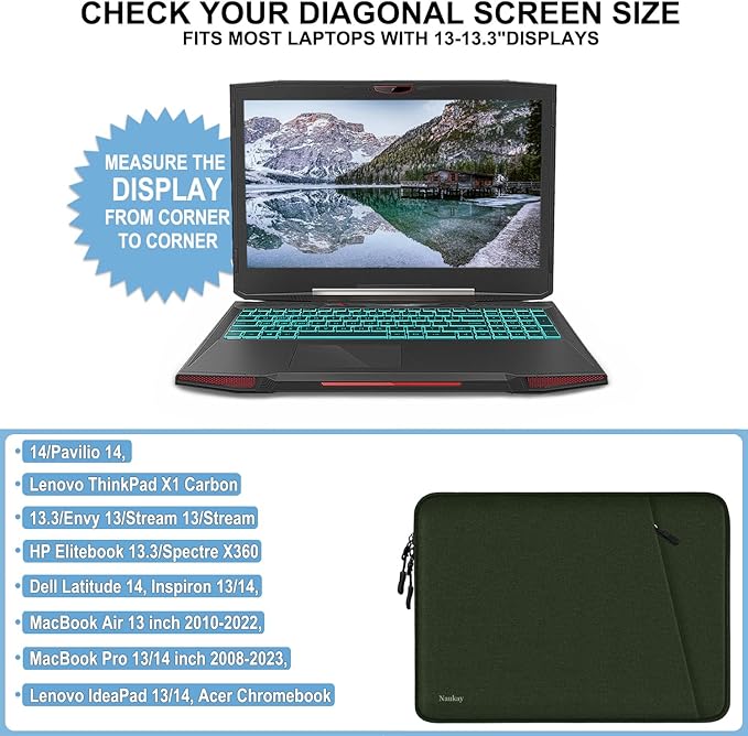 Laptop Sleeve Case 13.3 inch, Shockproof Protective Computer Cover with Accessories Pocket, Laptop Bag Compatible with MacBook Air/Pro 13-13.3 inch, Compatible for MacBook Pro 14 inch, ArmyGreen