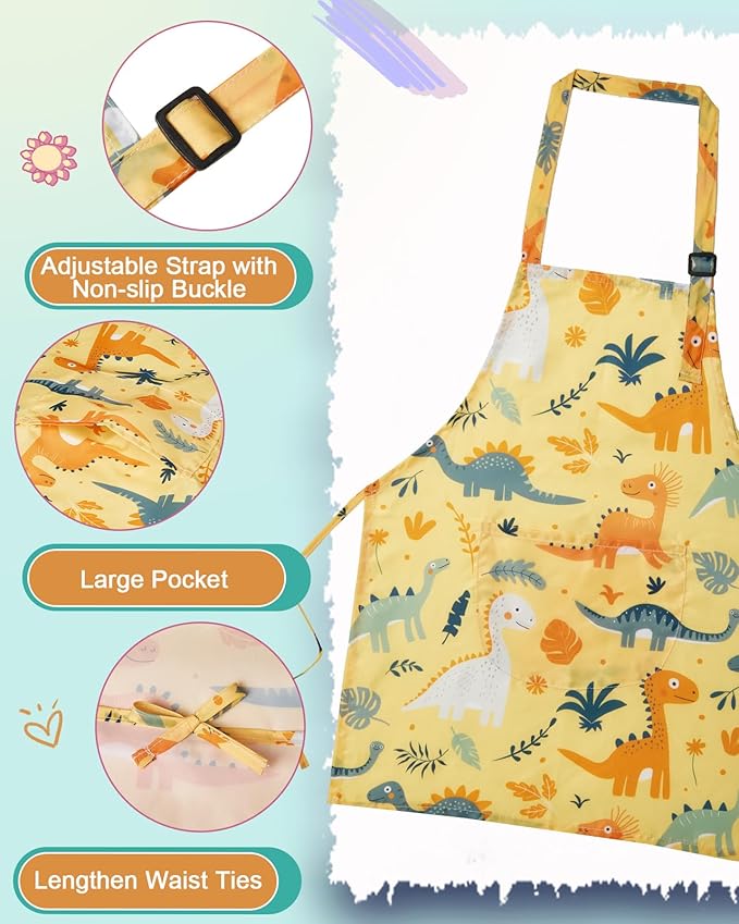 Lictin 2 Pack Kids Apron Girls Boys for Cooking, Waterproof Art Apron with Pockets for Kids Painting Cooking Baking