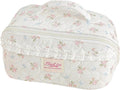 HiTotes Travel Makeup Bag Coquette Floral Cosmetic Bag Quilted Wide Open Lay Flat Toiletry Bag Cute Travel Makeup Pouch