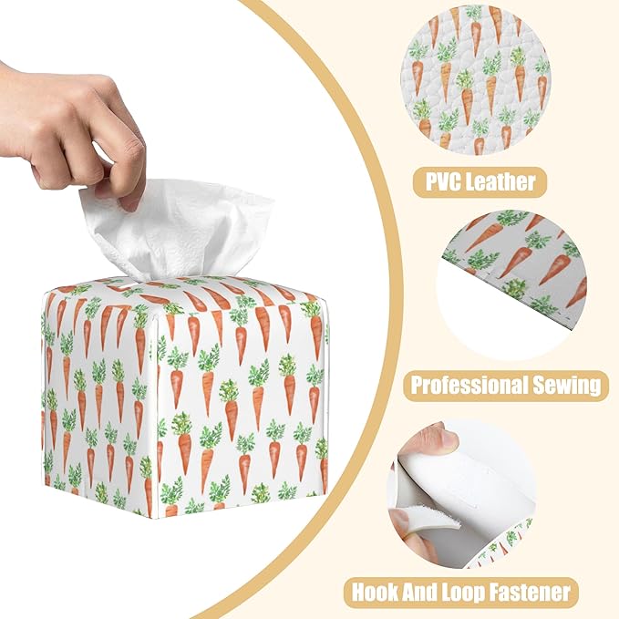 BLYKVGHQ Leather Tissue Box Holder Watercolor Carrots Tissue Box Cover Facial Paper Case Organizer Cube Napkin Dispenser for Bathroom Vanity Countertop Night Stand Office Car