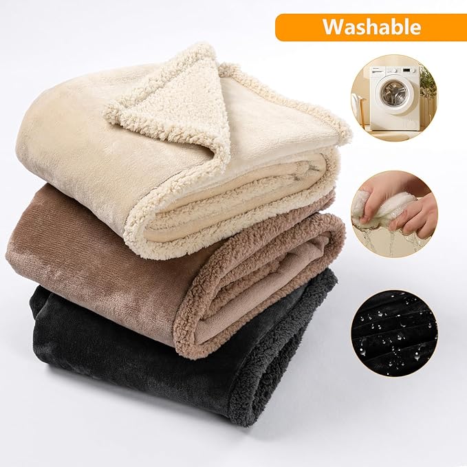 Maidewow Waterproof Dog Blanket Reversible Pet Bed Cover Puppy Blankets Leakproof Sofa Couch Washable Cover Cat Fluffy Black Pet Blanket for Warm-S