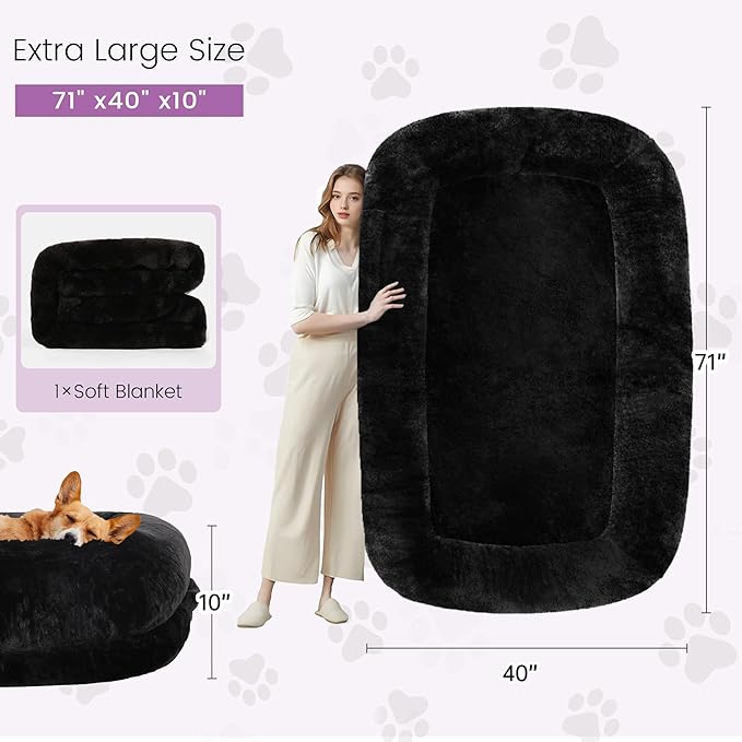 Murago Human Dog Bed for Adults, 43 x 10 x 71 Long Human Size Dog Bed, Removable Cover, Orthopedic Design, Black