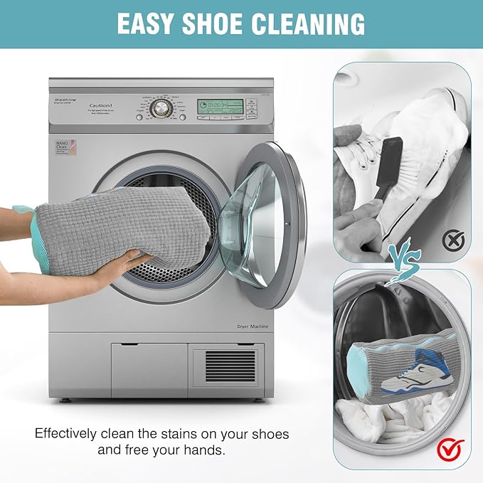 2 Pcs Shoe Washing Machine Bags with 4 Adjustable Shoe Trees, XXL Laundry Bags for Washer and Dryer, Sturdy Zipper with Hook Design, Reusable Cleaning Bag for Sneaker, Tennis (Gray)