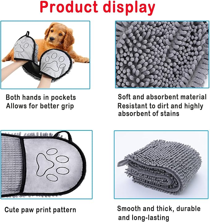 RuiXiangTeng Quick Dry pet Dog Towels,Ultra Absorbent Microfiber, Suitable Dog and cat Bath Towel, Comfortable Hand Pockets, Indoor Outdoor Use,Durable Material,Machine Washable (24.4 * 9.8in)