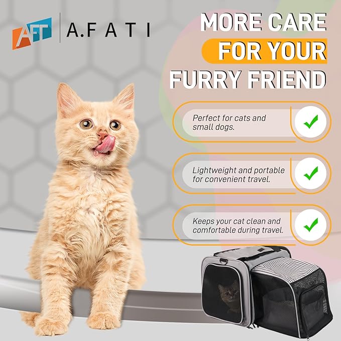 Cat Carrier with Litter Box, Collapsible Soft Sided Pet Carrier for Car Travel, Cat Travel Carrier with Locking Zippers, Expandable Cat Carrier with Food Bowl for Cats/Puppies up to 25 lbs, Grey