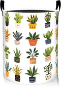 ainori Potted Botanical Laundry Basket, Oxford Cloth Minimalist Nature Dirty Clothes Collapsible Hamper for Room Decor, Plant Leaf Print Gifts Toy Organizer 19.7 * 15.8 Inch for Bedroom Bathroom Dorm