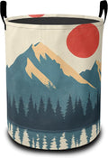 Laundry Basket,Boho Mountains Sun Large Canvas Fabric Lightweight Storage Hamper Organizer Dirty Clothes Collapsible Waterproof for College Dorms,Bathroom
