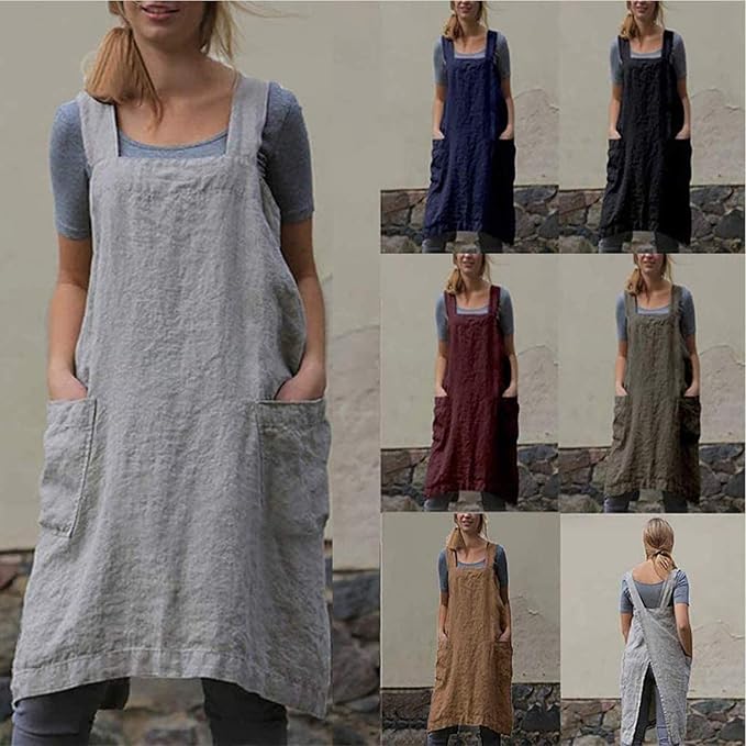 Women's Practical Cross Back Pinafore Apron with Large Pockets Home Kitchen,Restaurant,Coffee house,Cooking Gardening Works