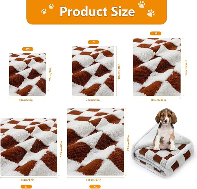 Maidewow Waterproof Pet Blanket, Brown Checked Pets Throw Blankets for Dog Bed Covers Couch Sofa Stylish Jacquard for Puppy Cats Washable Reversible Furniture Protection Covers (Coffee Check,M)