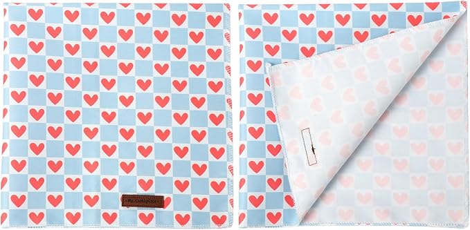 MR.CHUBBFACE Blue Valentine's Dog Bandana, Cotton Valentine Blue Checkered Puppy Bandana, Adjustable Pet Trangle Bibs Scarf