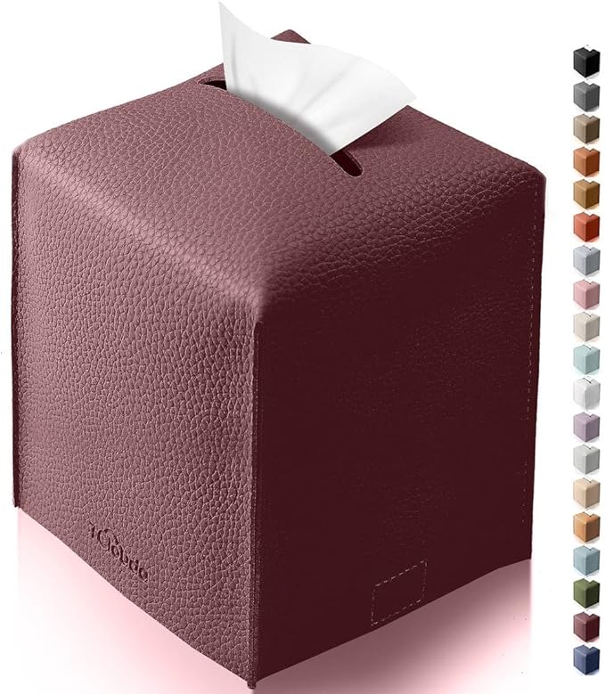 Tclouda Tissue Box Cover for PU Leather, Modern Simple Solid Color Holder Square Tissue Bag, Ideal for Bathrooms,Office,Car,Nightstand,Outdoor Tent,Dining Table,5"X5"X5", Single Wine