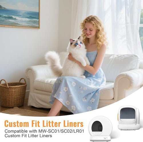 50 Pack Cat Litter Box Liners, Compatible with MeoWant SC01/C02/LR01 Litter Bags, Extra Thick Drawstring Heavy Duty Cat Waste Bags, 18.5" x 12.6"