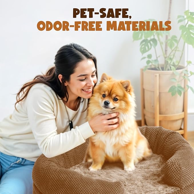 Miorun Orthopedic Dog Bed for Large Dogs, Removable Washable Cover, Memory Foam Indestructible Pet Couch for Big Dogs, Sturdy and Cozy Round Bed with Bolstered Sides, Durable Crate Bed, Camel