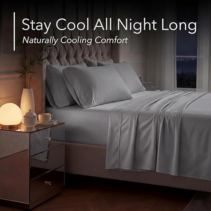 DECOLURE 100% Viscose Derived from Bamboo Sheets Queen Size - Luxury 6 Pc Naturally Cooling Sheets, Ultra Soft Bed Set - Deep 17" Pockets, Durable Double Stitching, Oeko Tex Standard (Midgrey)