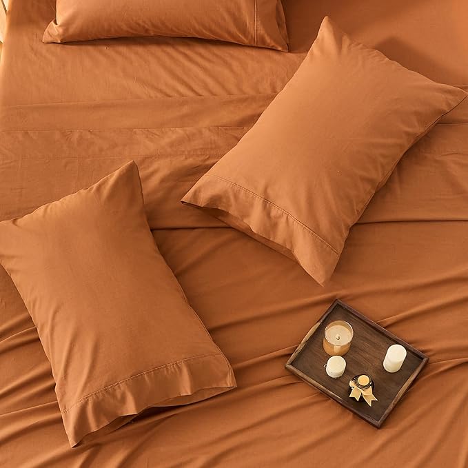 Bedlifes 100% French Linen Sheets Queen Size 18-24" Extra Deep Pocket 4-Piece Set Breathable & Moisture-Wicking,Soft & Durable Sheets for Thick Mattresses(Brown)