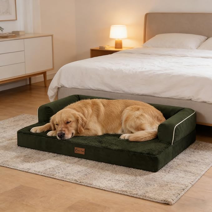 Casa Paw Orthopedic Dog Beds for Extra Large Dogs, Waterproof Egg Crate Foam XL Dog Bed with Sides 41x27Inch, Washable Big Dogs Couch Beds with Removable Cover and Nonskid Bottom, Olive Green