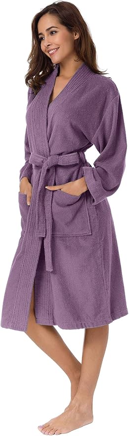 SIORO Women Terry Cloth Bath Robes with Pockets, Soft Long Cotton plush Kimono Wrap Bathrobe, Spa, Fuzzy Female nightgrown