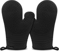 Silicone Oven Mitts Heat Resistant to 500ºF Kitchen Gloves Oven Gloves Silicone Oven Mitt Pair Oven Mitts Set Thickened Waterproof Mittens for Women Men Kitchen Home, 1 Pair (Black)