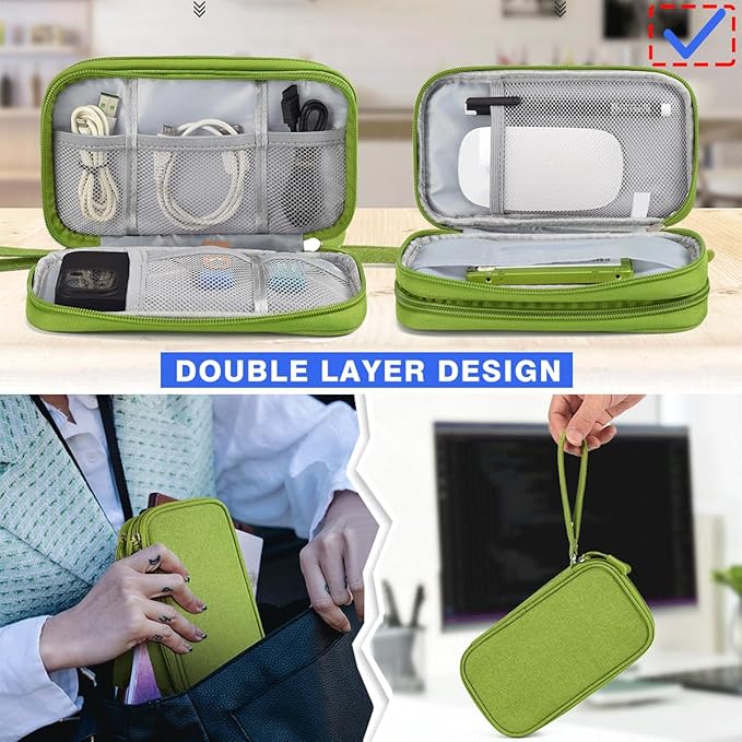 CAAORDKSO Electronic Organizer Travel Cable Accessories Bag, Case for Cable, Cord, Charger, Phone, Power Bank, Earphone (Grass Green, Medium)