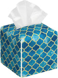 POIUBLE Tissue Box Holder Blue Moroccan Tile Tissue Box Cover Square Leather Tissue Holder Organizer Portable Decorative Facial Paper Case for Home Office Bathroom Vanity Countertop