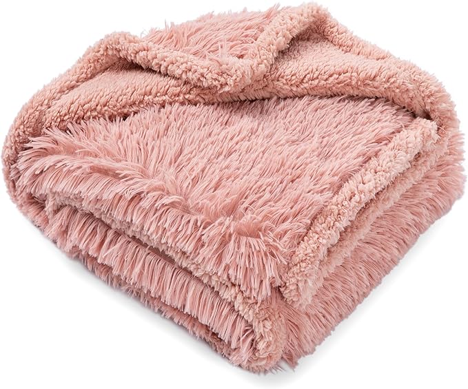 Wowchine Pink Fluffy Long Faux Fur Pet Throw Blankets for Dogs Waterproof Pet Blanket for Puppy Cats Couch Protector Mat Love Bed Cover Washable(Pink,S)