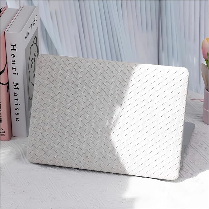 BYCeKe Woven Case Compatible with MacBook Air 13.6 inch 2022-2025 M4 A3240 M3 A3113 M2 A2681,for Mac Air 13+ Sturdy Protective Leather Woven Textured Case&Keyboard Cover for Mac 13 M4 Weave,Boho White