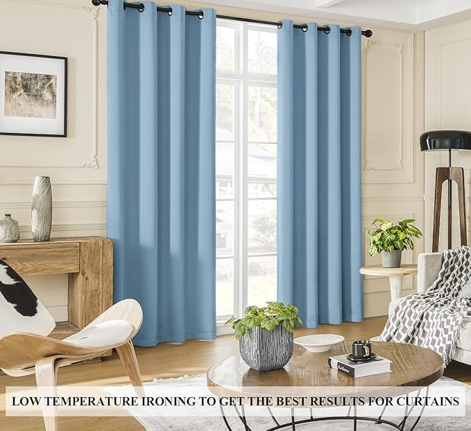 Rutterllow 100% Blackout Curtains, 84 Inches Long Heat and Full Light Blocking Drapes for Nursery, Thermal Insulated Window Treatment Drapes for Dining Room (2 Panels,Haze Blue,52x84inch)
