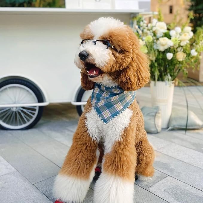 Pemilosci Double Layers Two Tones Dog Cotton Square Bandana Bibs Scarf Kerchief for Small Medium Dogs Boy or Girl - DCB12 G&W