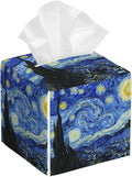 POIUBLE Starry Night Tissue Box Cover Leather Tissue Box Holder Square Facial Paper Organizer Dispenser for Bathroom Kitchen Bedroom Vanity Countertop Night Stands