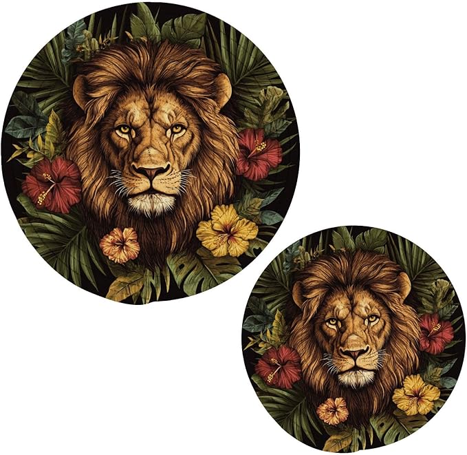 Lion Head Palm Leaves and Flowers 02 Trivets for Hot Dishes Pots and Pans Potholders Woven Trivet Cotton Round Large Pot Holder Decor Heat Resistant Hot Pads Mat for Table Counter Cooking Potho