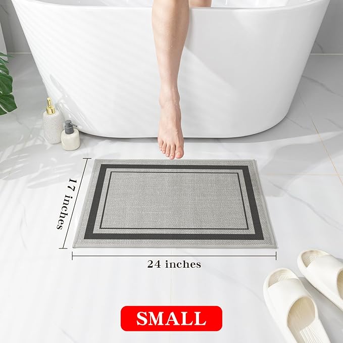 chakme Bathroom Rugs Mat 24x17, Ultra Thin Non Slip Bath Mat Small Quick Dry Absorbent Bath Mat for Bathroom Floor, (Dark Grey, 24"x17")