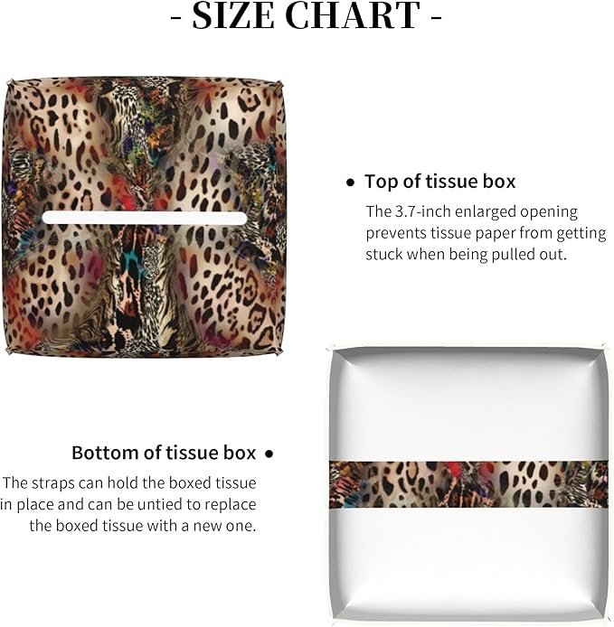 POIUBLE Leather Tissue Box Holder African Animal Leopard Print Tissue Box Cover Square Waterproof Tissue Holder Organizer Modern Napkin Holder for Bedroom Dresser Night Stand Office Desk