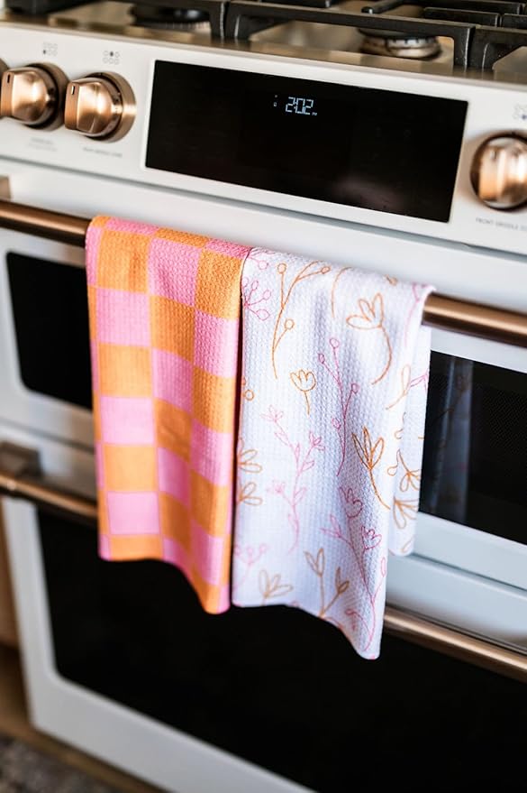 Desert Aqua 2 Pack Double Sided Kitchen Towels || Dish Towels || Quick Dry || Designer Prints || Highly Absorbent || Hanging Hook (Pink)