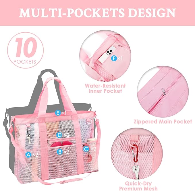 GYEUKHAM Mesh Beach Bag - Large Beach Tote Bag with Multiple Pockets for Family Beach Bag for Toys & Vacation Essentials