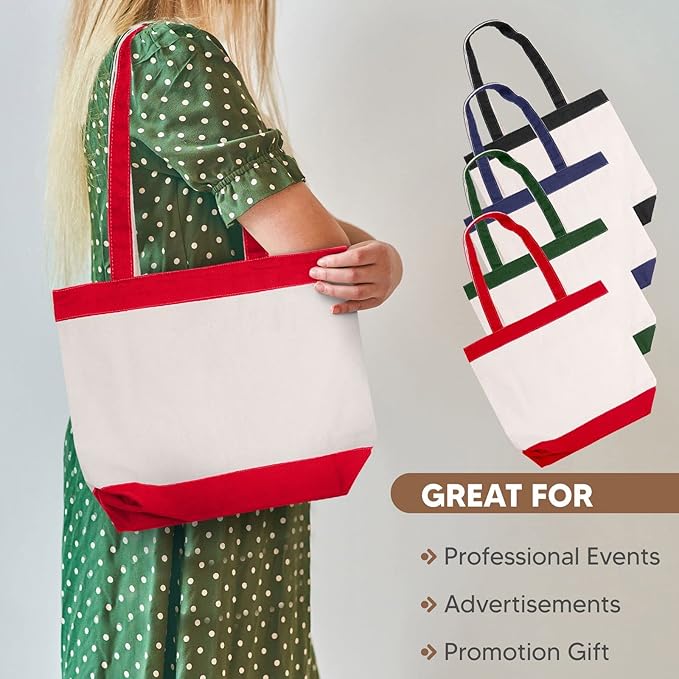 Canvas Tote Bag with Handles for Woman, Reusable Cloth Bag for Groceries and Shopping In Bulk - Blank Cotton Tote Bag, Suitable for DIY Projects HEAVY DUTY, 16"X14.5" With 4” Gusset, Red 8 Pack