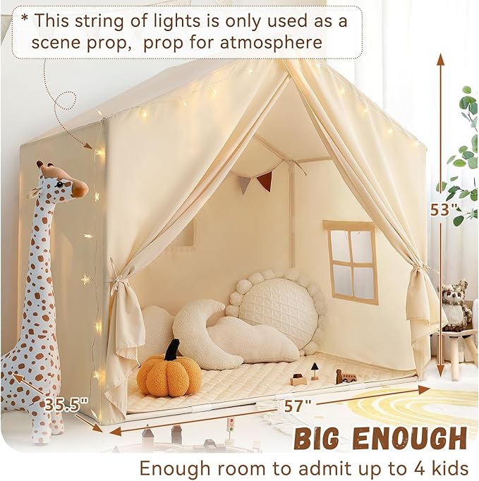 Kids Play Tent with Padded Mat, Play Tent for Toddlers, Large Kids Tent Indoor Playhouse, Play House Tent Princess T Play Cottage for Girls Toy House Birthday Gift