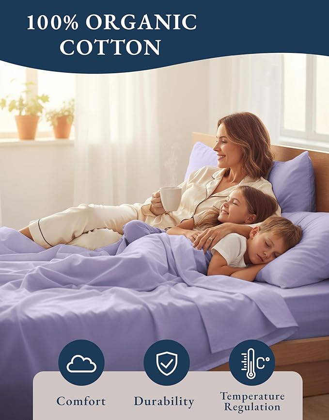 LANE LINEN 100% Organic Cotton Sheets Set Twin Size, Classic Percale Weave, Breathable Naturally Temperature Regulating Cotton Sheet Set, Low Pill Fade Resistant Deep Pocket Twin Sheets-Orchid Petal