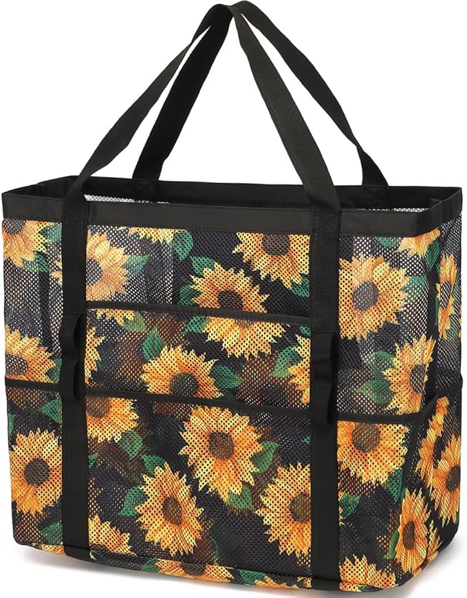 Fammart Mesh Beach Bag, Large Beach Tote with Zipper Pocket for Family Pool Bag for Toys & Vacation Essentials