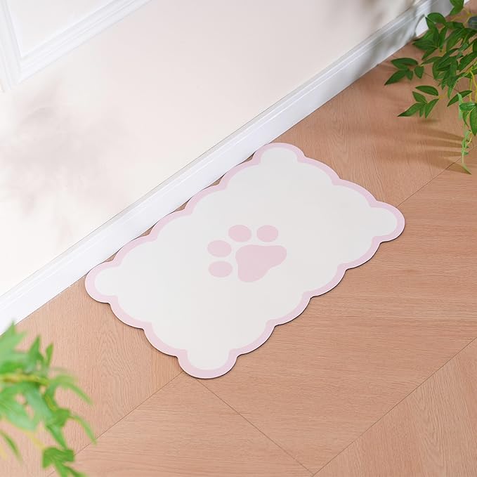 Ralxion Scalloped Dog Feeding Mat, Absorbent Mats for Dog Food and Water Bowl, Dispenser, Cute Elegant Aesthetic Preppy Pastel Pink Scallop Pet Placemat for Dogs, Cats, Puppy Accessories, 14" X 19”